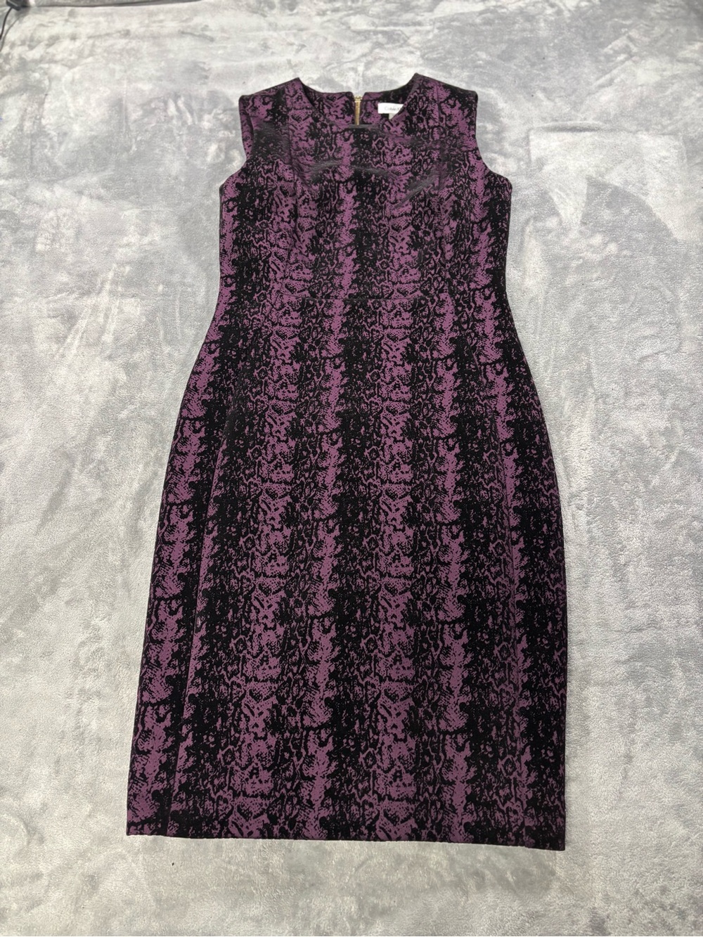 Calvin Klein Purple and Black Patterned Midi Sheath Dress